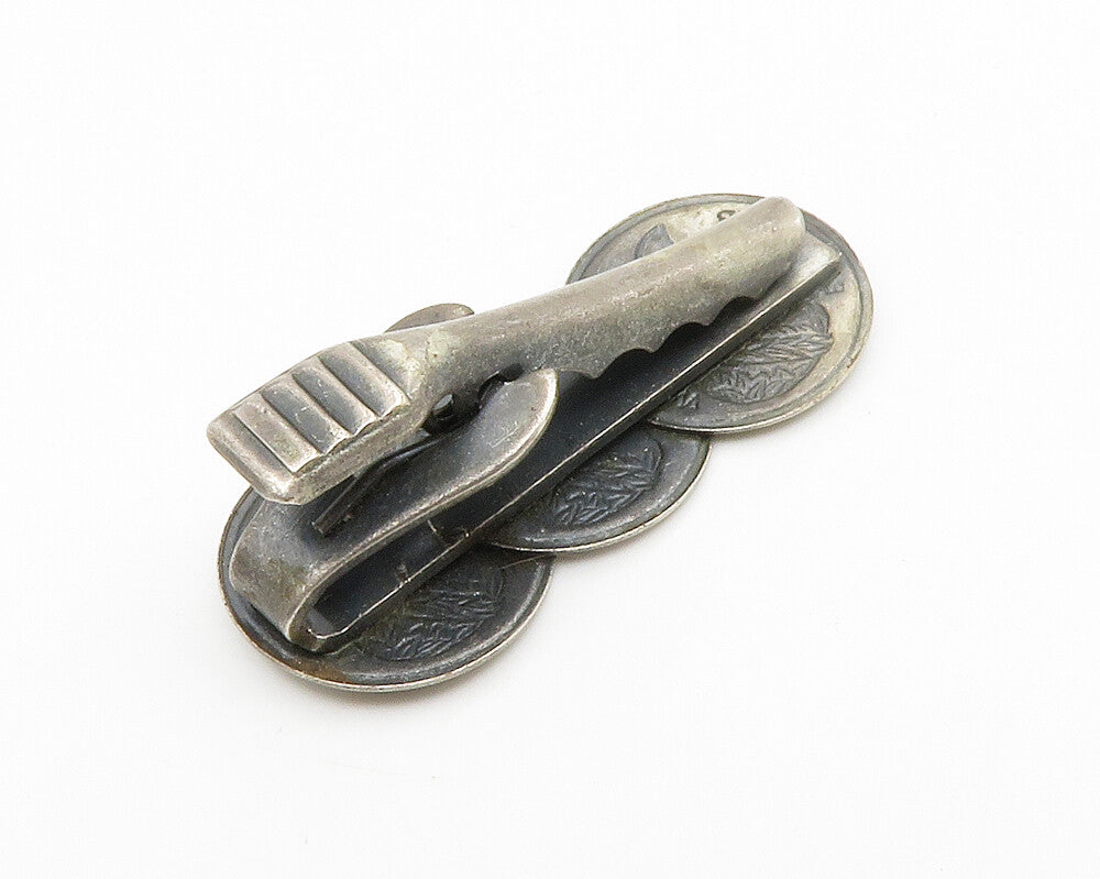 925 Sterling Silver  Vintage Antique Triple Napoleon Coin Tie Clip  TR2065