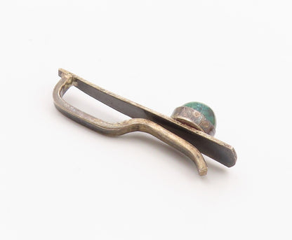 ISRAEL 925 Silver  Vintage Minimalist Cabochon Chrysocolla Tie Clip  TR3460
