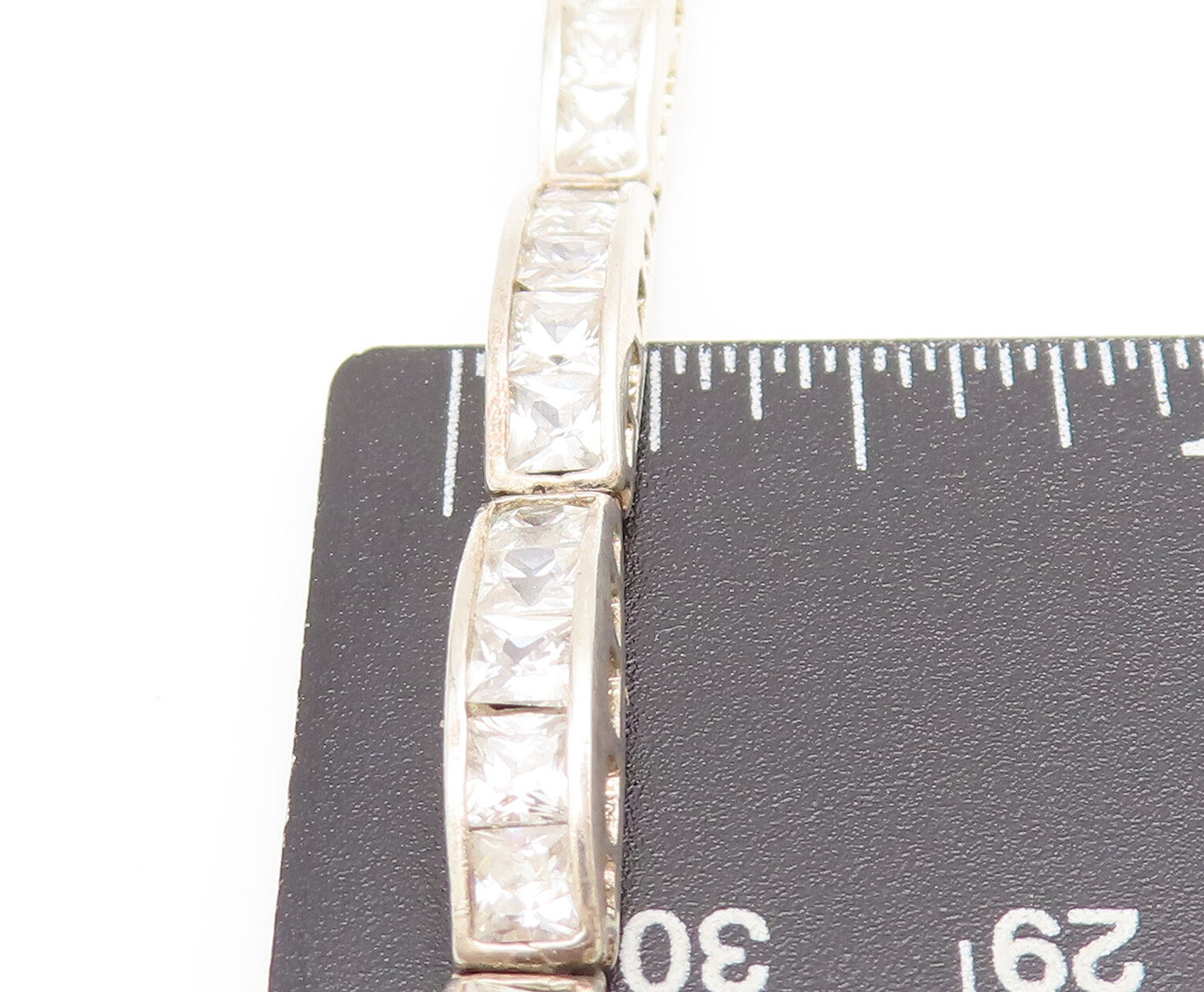 925 Sterling Silver Vintage Bracelet Carved Domed Inlay CZ Row Band Link BT10245