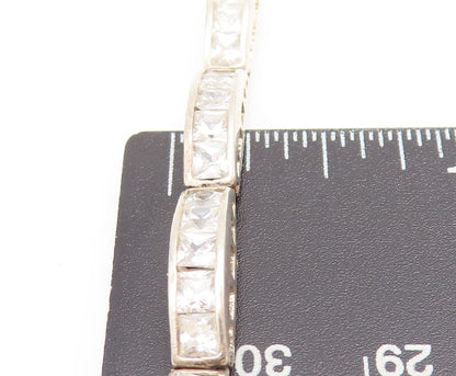 925 Sterling Silver Vintage Bracelet Carved Domed Inlay CZ Row Band Link BT10245