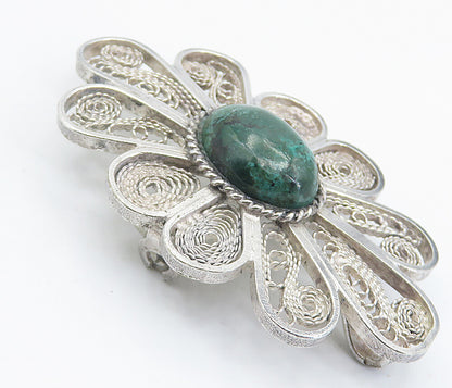 925 Sterling Silver  Vintage Eilat Stone Filigree Flower Brooch Pin  BP2872