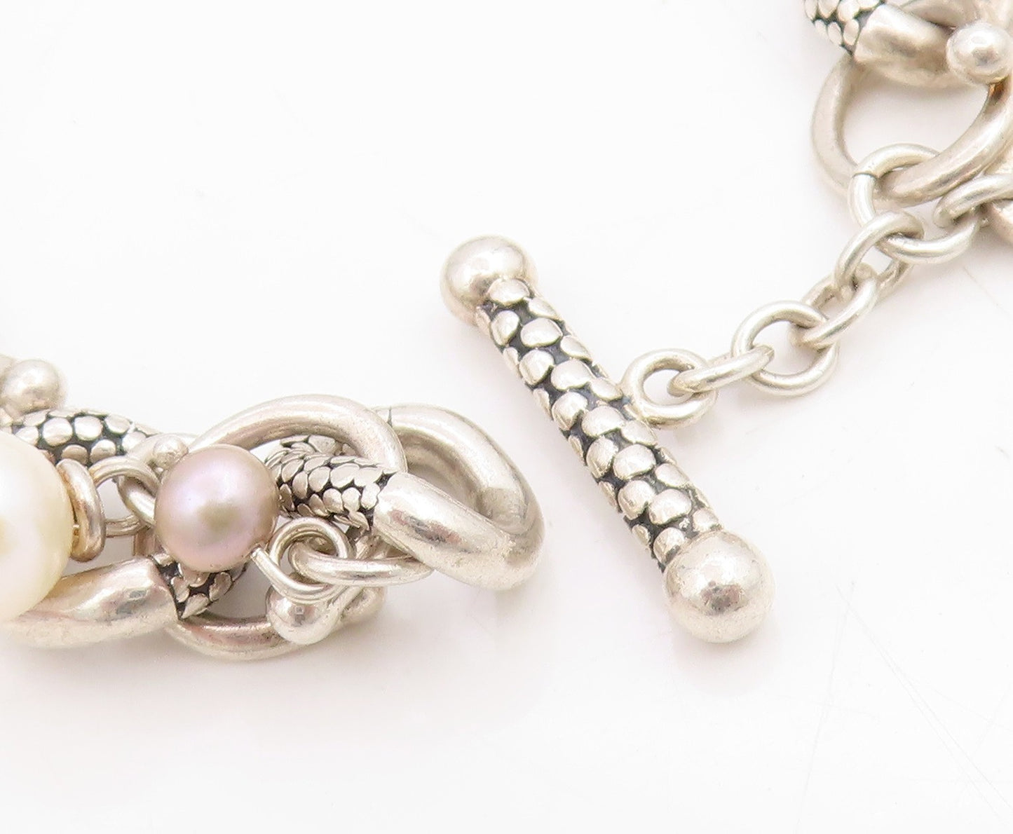 925 Sterling Silver Vintage Bracelet MICHAEL DAWKINS Pearl Dangle Link  BT11730