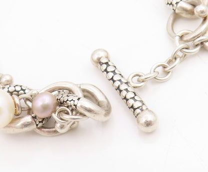 925 Sterling Silver Vintage Bracelet MICHAEL DAWKINS Pearl Dangle Link  BT11730