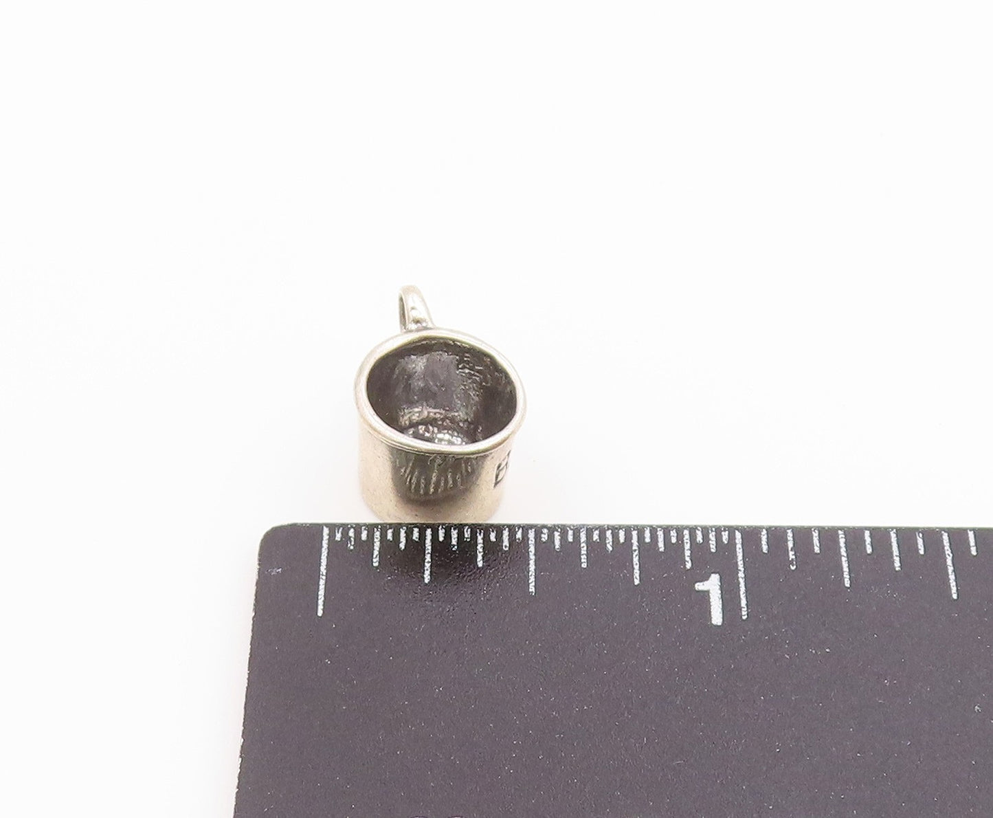 925 Sterling Silver  Vintage Petite Baby Etched Mug Cup Drop Pendant  PT8566