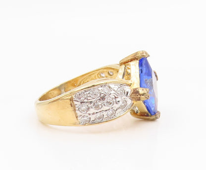925 Sterling Silver Vintage Ring Gold Plated Blue & White CZ Band  Sz 9  RG35391