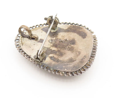 ISRAEL 925 Silver  Vintage Chained Border Chrysocolla Brooch Pin  BP10133