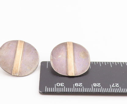 14k Gold & 925 Sterling Silver Vintage Earrings RABBANI Geometric Studs  EG14110