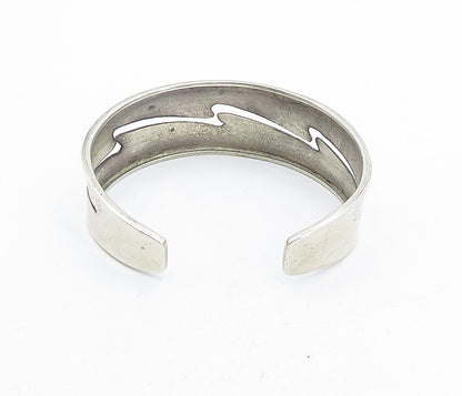 925 Sterling Silver  Vintage Lightening Bolt Cutout Shiny Cuff Bracelet BT1578