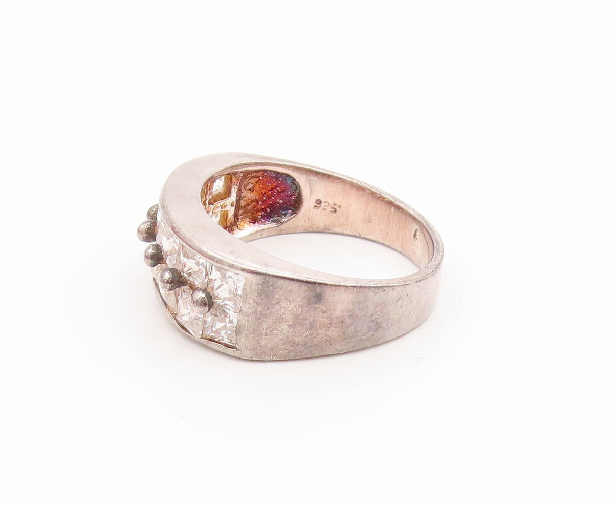 925 Sterling Silver Vintage Ring Square Cut CZ Double Row Band  Sz 8  RG35147