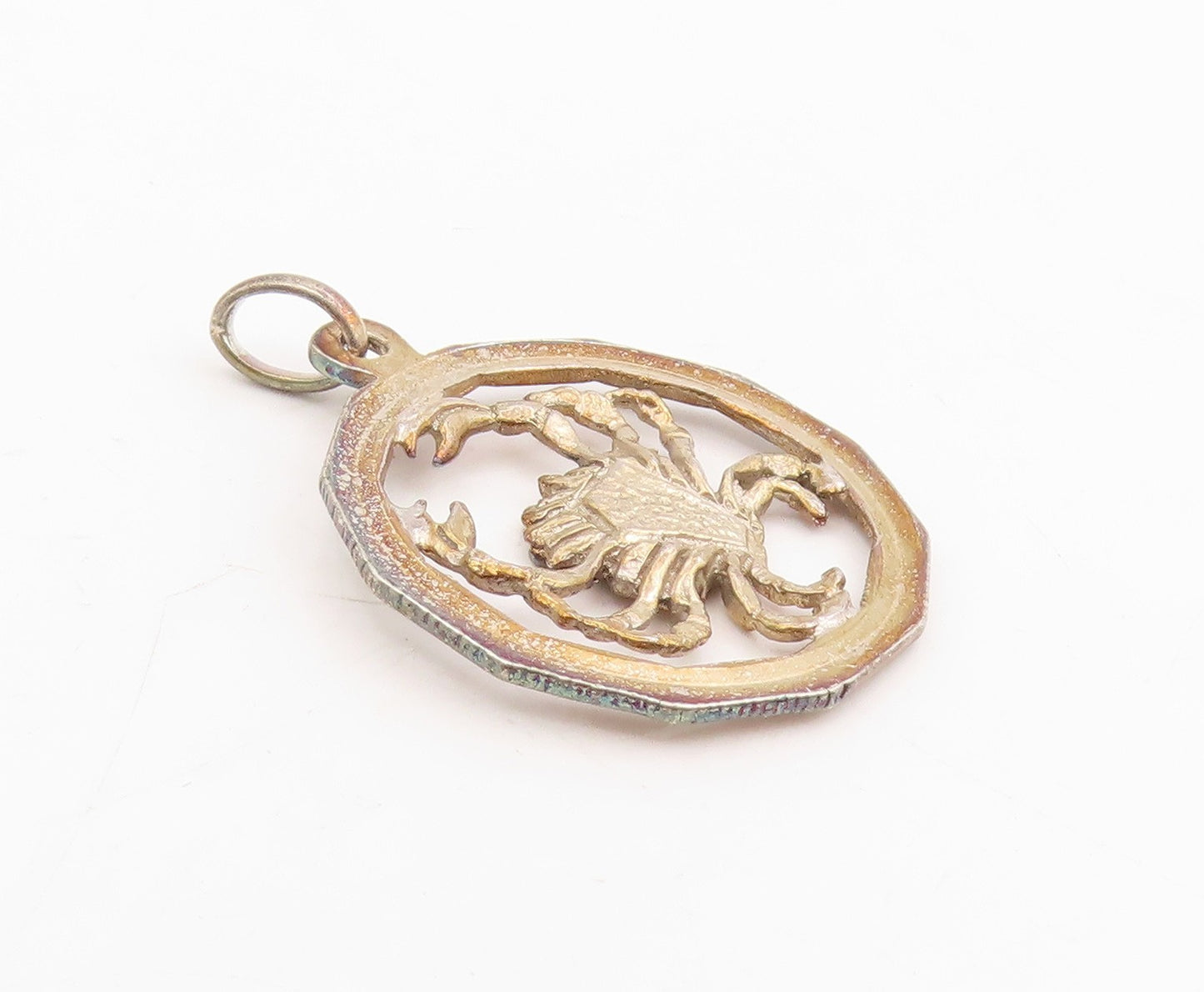 925 Sterling Silver Vintage Pendant Carved Crab Cancer Zodiac Medallion  PT25769