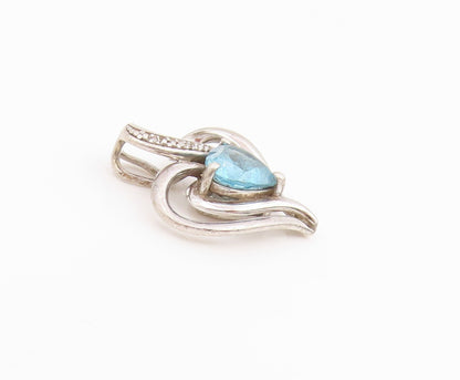 925 Sterling Silver Vintage Pendant Real Diamonds & Topaz Love Heart  PT25976