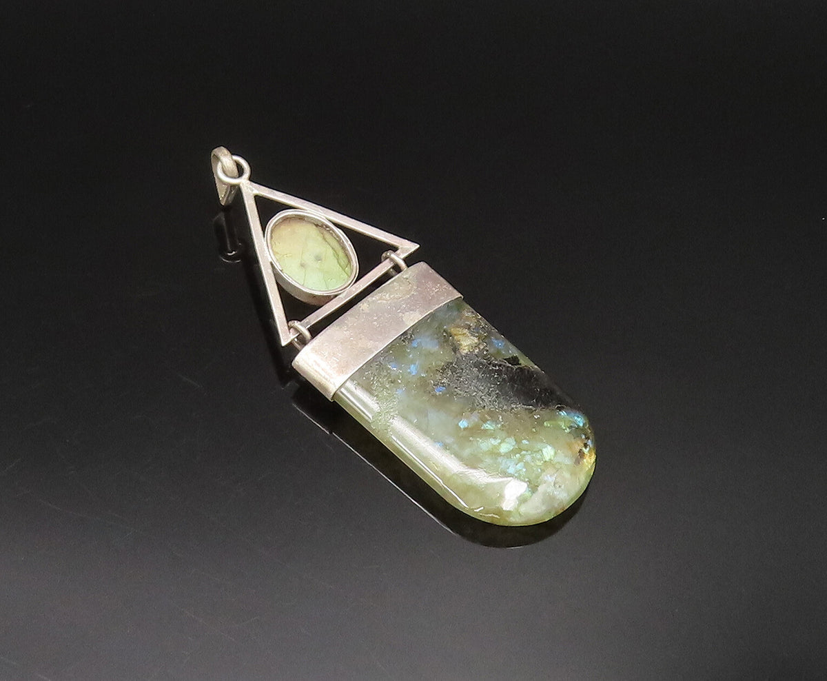 925 Sterling Silver  Vintage Beaded Detail Labradorite Pendant  PT21181