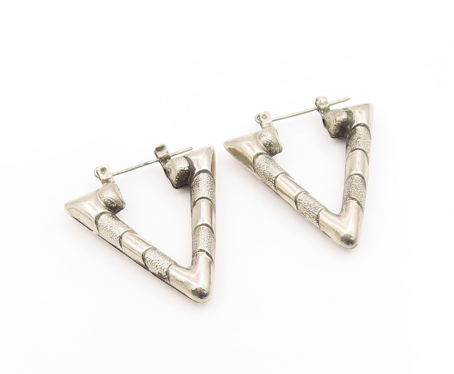 925 Sterling Silver Vintage Earrings Modernist Geometric Triangle Hoops  EG14187