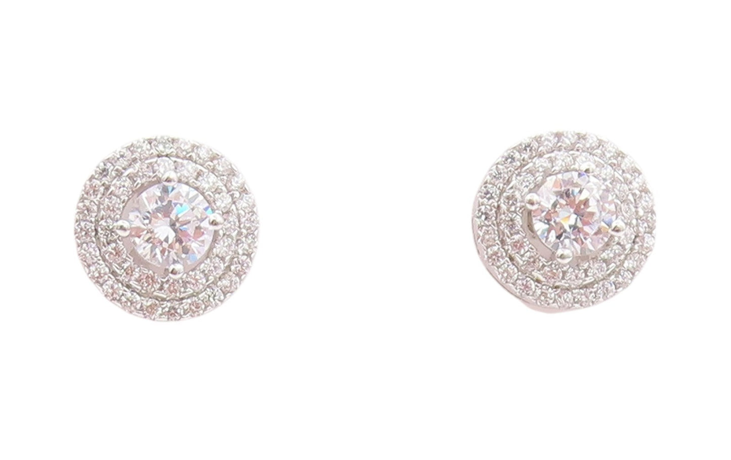 925 Sterling Silver Vintage Earrings Round CZ Halo CZ Band Design Studs  EG13595