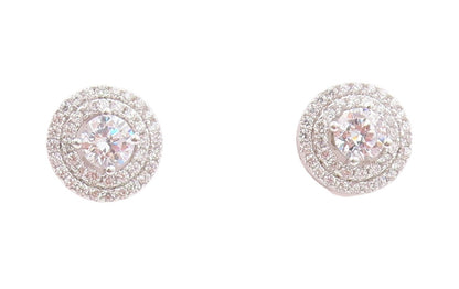 925 Sterling Silver Vintage Earrings Round CZ Halo CZ Band Design Studs  EG13595