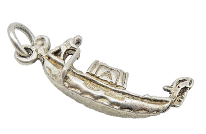 925 Sterling Silver  Vintage Dark Tone Man On Gondola Boat Pendant  PT8888