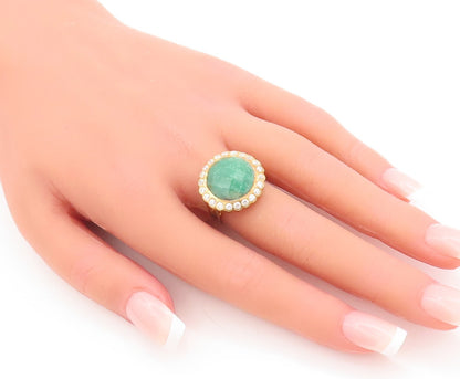 925 Sterling Silver Vintage Ring Gold Plated Green Gemstone Halo CZ Sz 6 RG29285