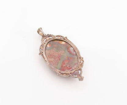 925 Sterling Silver Vintage Pendant Antique Oval Cabochon Jasper Charm  PT26248