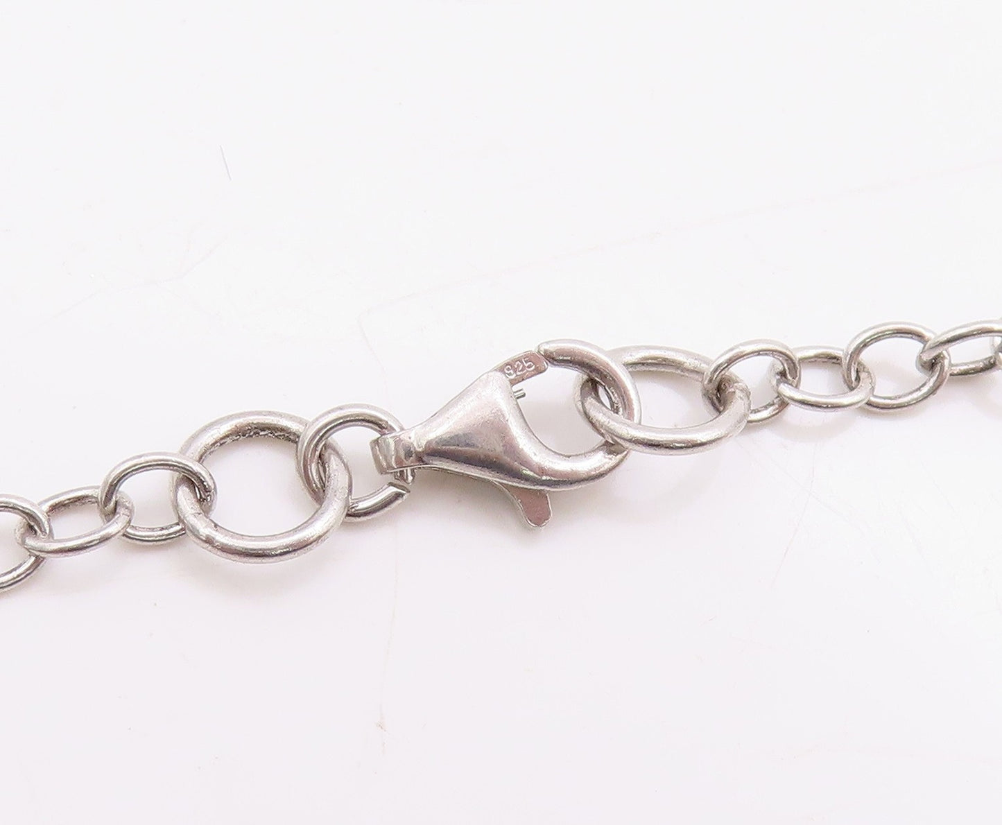 925 Sterling Silver Vintage Necklace Antique Oval Rings Linked Chain  NE4583