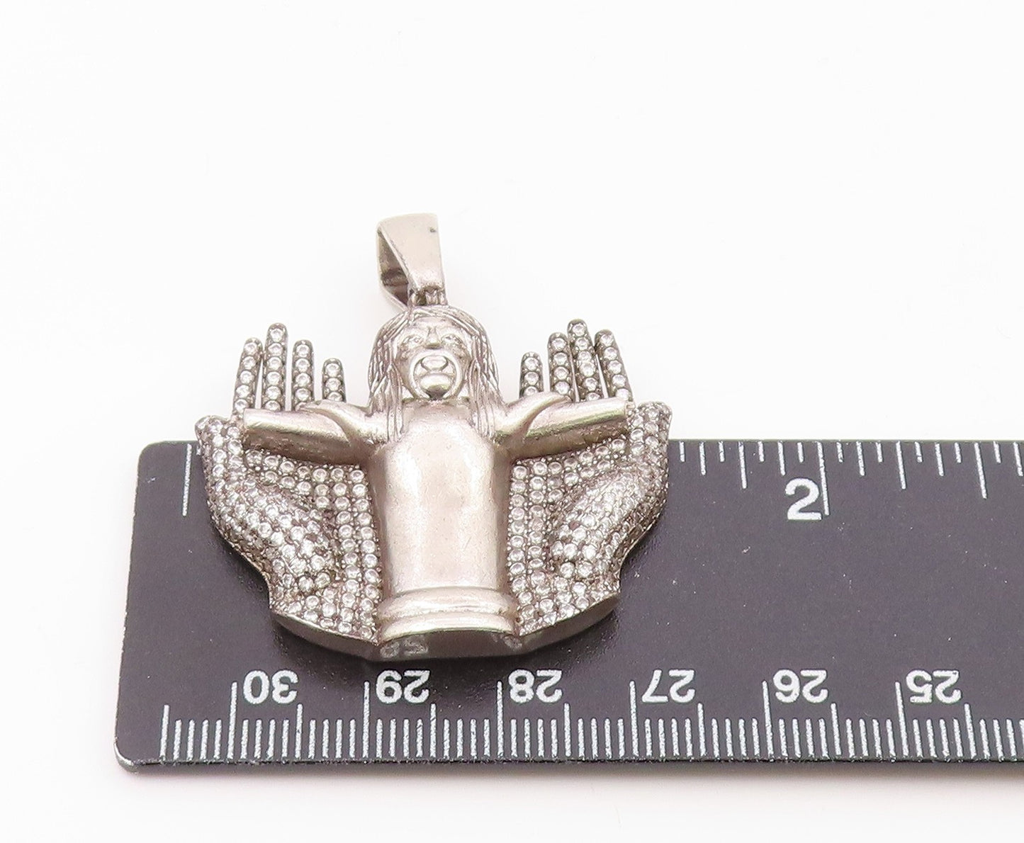 925 Sterling Silver  Vintage Cubic Zirconia Jesus Cross Hands Pendant  PT14436