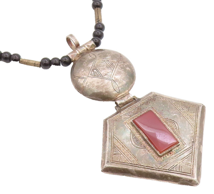 925 Sterling Silver Vintage Necklace Antique Carnelian & Onyx Chain  NE4588