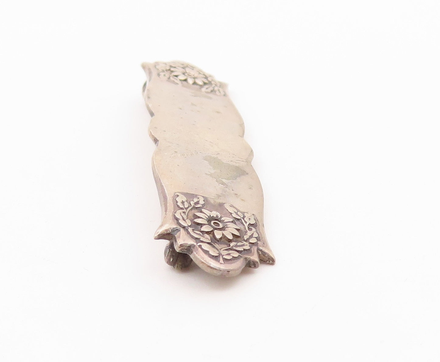 S. KIRK & SON 925 Silver  Vintage Floral End Detail Shiny Brooch Pin  BP9199