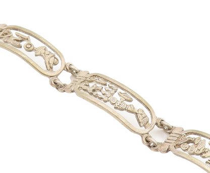 925 Silver Vintage Antique Hieroglyphics Cartouche Chain Bracelet BT2109