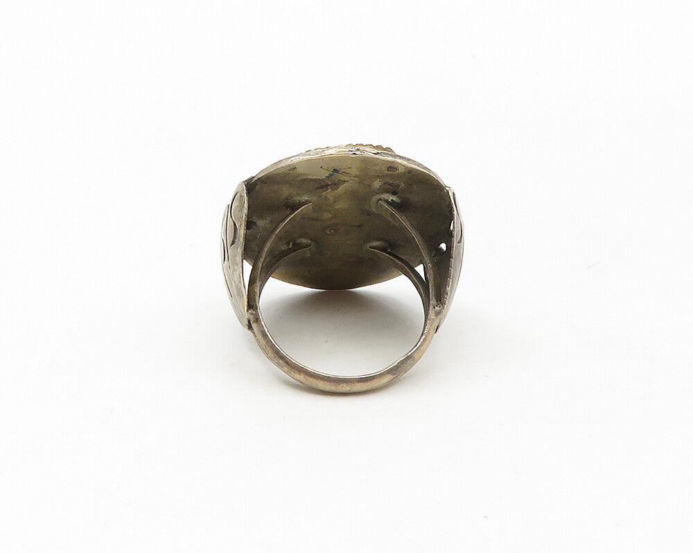NAVAJO 925 Silver  Vintage Etched Detail Large Cocktail Ring Sz 11.5  RG17493