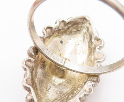 925 Sterling Silver Vintage Ring Marquise Shape Beaded Cluster  Sz 7  RG34152