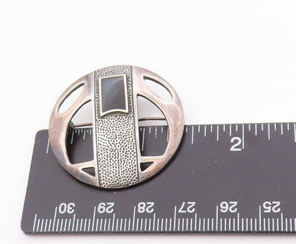 925 Sterling Silver Vintage Brooch Enameled Geometric Grace Medallion  BP11833