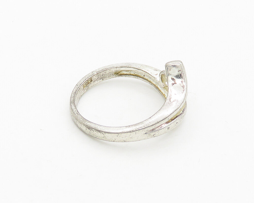 925 Sterling Silver  Vintage Cubic Zirconia Bypass Band Ring Sz 7.5  RG19678