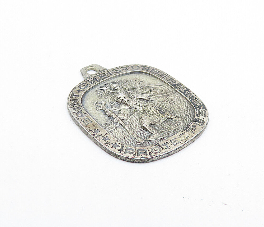 ANSON 925 Sterling Silver Vintage Saint Christopher Religious Pendant PT2749