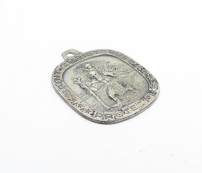 ANSON 925 Sterling Silver Vintage Saint Christopher Religious Pendant PT2749