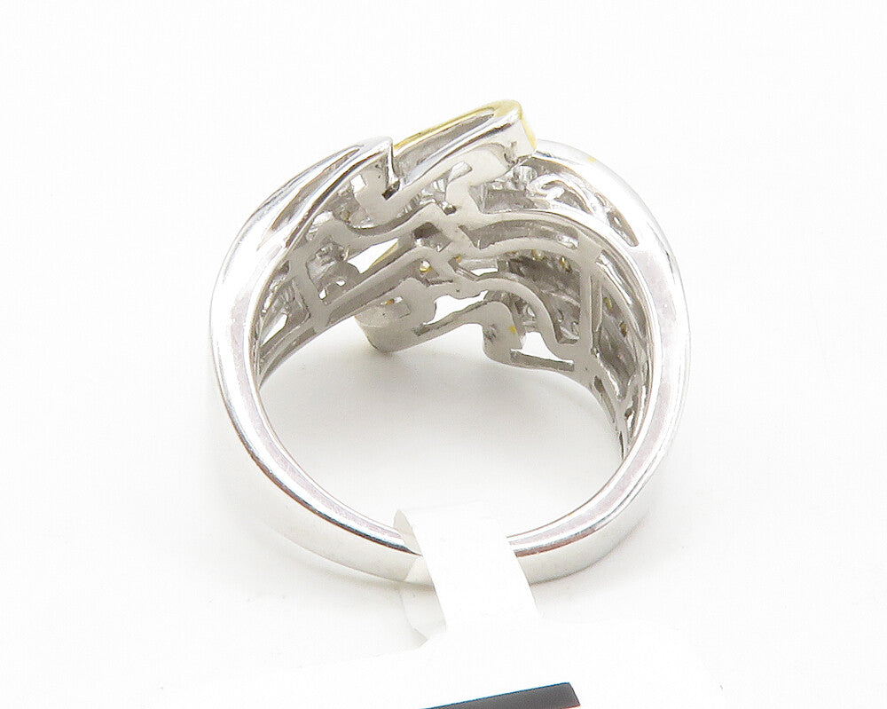 925 Sterling Silver   Genuine Diamonds Two Tone Bypass Band Ring Sz 5  RG13401