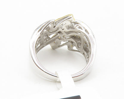 925 Sterling Silver   Genuine Diamonds Two Tone Bypass Band Ring Sz 5  RG13401