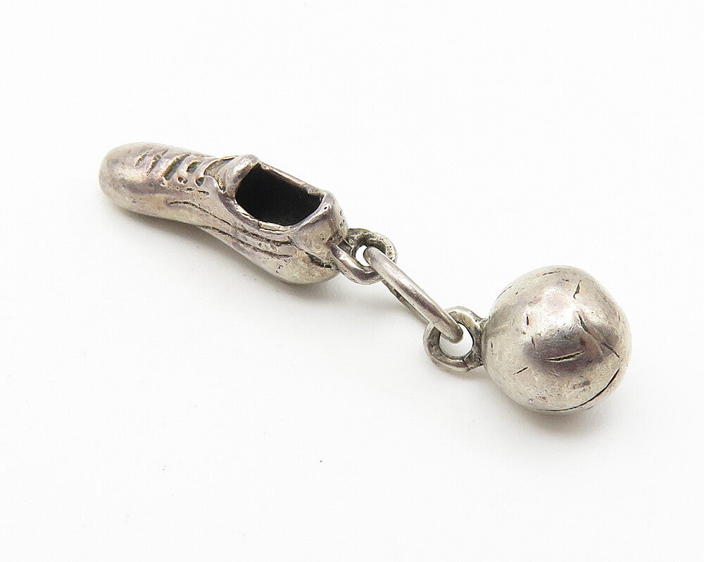 925 Sterling Silver  Vintage Dark Tone Soccer Cleat & Ball Pendant  PT8189