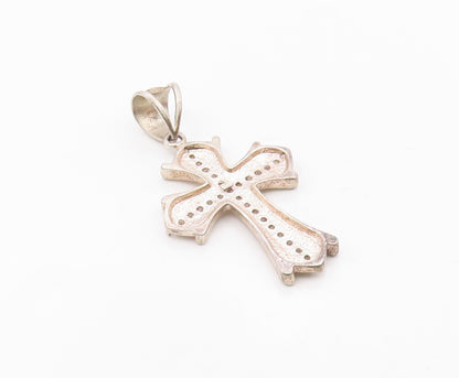 925 Sterling Silver  Vintage Cubic Zirconia Religious Cross Pendant  PT15783