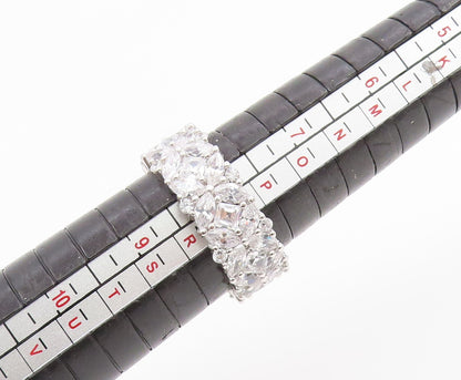 925 Sterling Silver Vintage Ring CZ Elegant Floral Eternity Band  Sz 8  RG35039