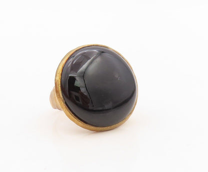 925 Sterling Silver Vintage Ring Gold Plated Large Round Onyx  Sz 8.5  RG30246