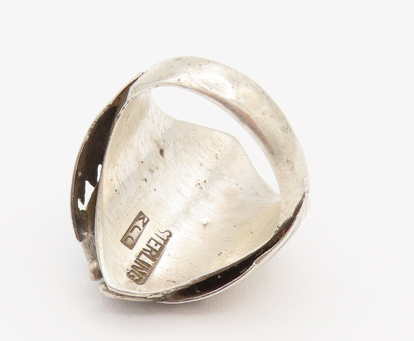 NAVAJO 925 Silver  Vintage Modern Engraved Lines Turquoise Ring Sz 10  RG26170