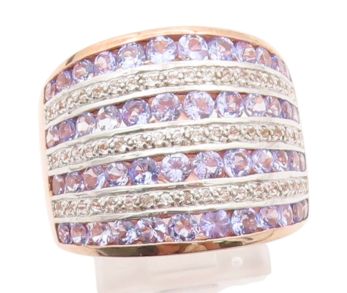 925 Sterling Silver Vintage Ring Gold Plated Amethyst Topaz Cluster Sz 8 RG33514