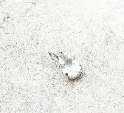 925 Sterling Silver  White Cubic Zirconia Tear Drop Slider Pendant  PT1768