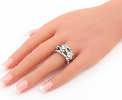 925 Sterling Silver Vintage Ring CZ Halo Circles Openwork Band  Sz 8  RG35148