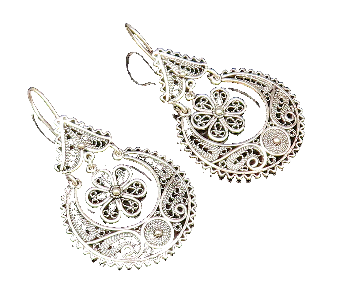 925 Silver  Vintage Wavy Edge Rope Twist Spirals Floral Earrings  EG12056