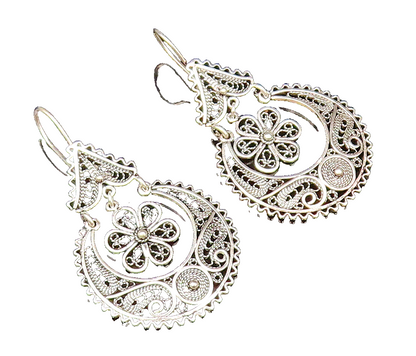 925 Silver  Vintage Wavy Edge Rope Twist Spirals Floral Earrings  EG12056