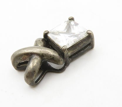 925 Sterling Silver  Vintage Prong Set White Topaz X Bail Pendant  PT11725