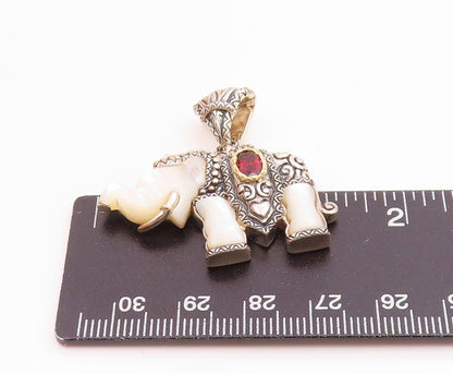 BIXBY 925 Silver & 18K GOLD Vintage Mother Of Pearl & Garnet Pendant  PT13187
