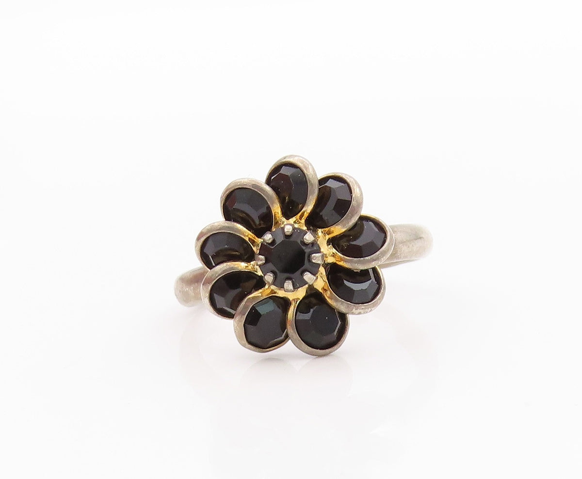 925 Sterling Silver Vintage Ring Designer Cutout Spinel Flower  Sz 7  RG32453