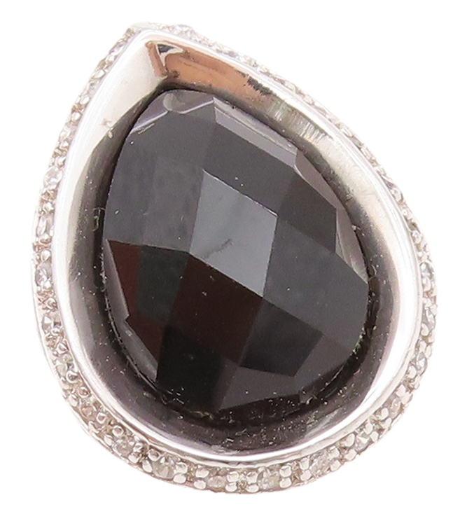 925 Sterling Silver Vintage Ring Solid Drop Cut Onyx CZ Framed  Sz 7  RG30695