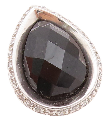 925 Sterling Silver Vintage Ring Solid Drop Cut Onyx CZ Framed  Sz 7  RG30695